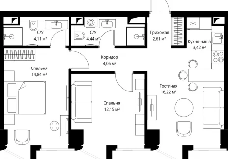 2-комнатная квартира - Багратионовский проезд, 5а к2 / ЖК ФЕЙМОС - фото 1
