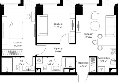 2-комнатная квартира - Багратионовский проезд, 5а к2 / ЖК ФЕЙМОС - фото 1