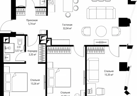3-комнатная квартира - Багратионовский проезд, 5а к2 / ЖК ФЕЙМОС - фото 1