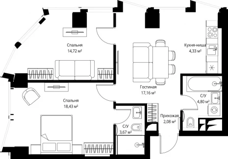 2-комнатная квартира - Багратионовский проезд, 5а к2 / ЖК ФЕЙМОС - фото 1