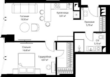 1-комнатная квартира - Багратионовский проезд, 5а к2 / ЖК ФЕЙМОС - фото 1