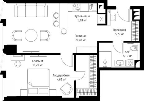 1-комнатная квартира - Багратионовский проезд, 5а к2 / ЖК ФЕЙМОС - фото 1