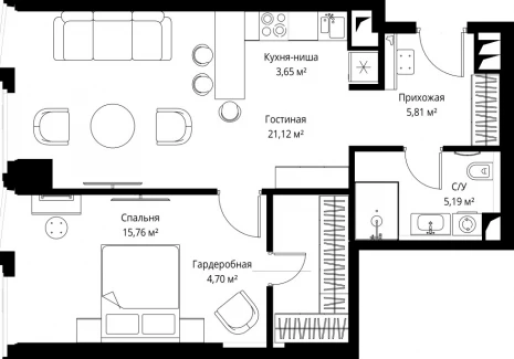 1-комнатная квартира - Багратионовский проезд, 5а к2 / ЖК ФЕЙМОС - фото 1