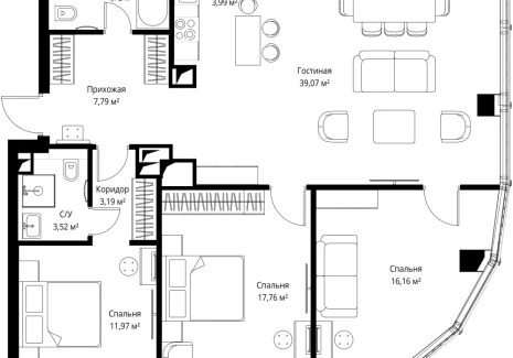 3-комнатная квартира - Багратионовский проезд, 5а к2 / ЖК ФЕЙМОС - фото 1