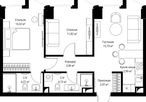 2-комнатная квартира - Багратионовский проезд, 5а к2 / ЖК ФЕЙМОС - фото 1