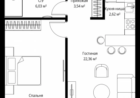 1-комнатная квартира - Багратионовский проезд, 5а к2 / ЖК ФЕЙМОС - фото 1