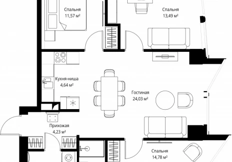 3-комнатная квартира - Багратионовский проезд, 5а к2 / ЖК ФЕЙМОС - фото 1