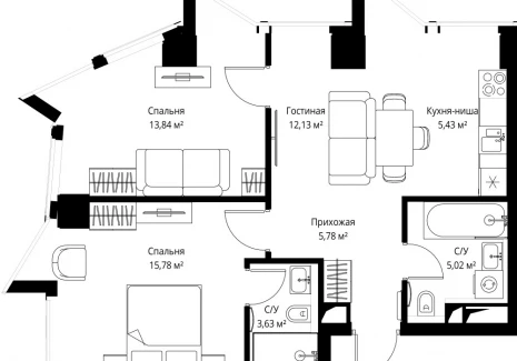 2-комнатная квартира - Багратионовский проезд, 5а к2 / ЖК ФЕЙМОС - фото 1
