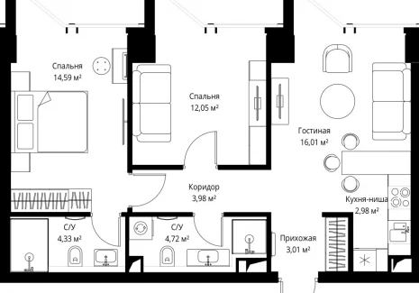 2-комнатная квартира - Багратионовский проезд, 5а к2 / ЖК ФЕЙМОС - фото 1