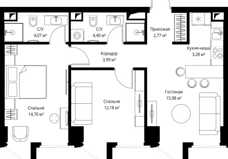 2-комнатная квартира - Багратионовский проезд, 5а к2 / ЖК ФЕЙМОС - фото 1