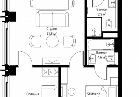 2-комнатная квартира - 2-я Хуторская, 34 / ЖК Симфония 34 - фото 1
