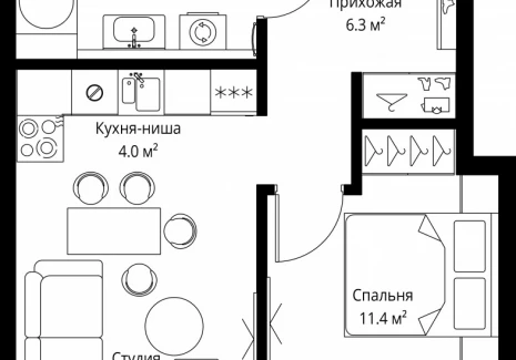 1-комнатная квартира - 2-я Хуторская, 34 / ЖК Симфония 34 - фото 1