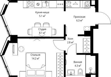 1-комнатная квартира - 2-я Хуторская, 34 / ЖК Симфония 34 - фото 1