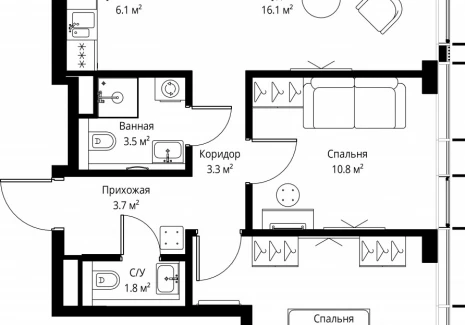 2-комнатная квартира - 2-я Хуторская, 34 / ЖК Симфония 34 - фото 1