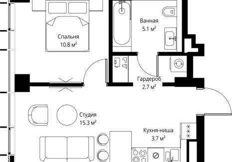 1-комнатная квартира - 2-я Хуторская, 34 / ЖК Симфония 34 - фото 1