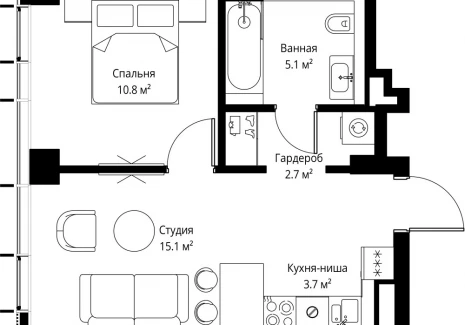 1-комнатная квартира - 2-я Хуторская, 34 / ЖК Симфония 34 - фото 1