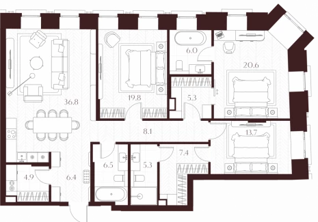 3-комнатная квартира - Климашкина, 7/11 / ЖК Климашкина 7/11 - фото 1
