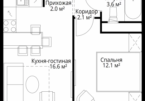 1-комнатная квартира - квартал Центральный, 7 / ЖК У реки. Эко Видное 2.0 - фото 1