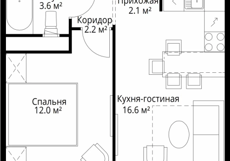 1-комнатная квартира - квартал Центральный, 7 / ЖК У реки. Эко Видное 2.0 - фото 1