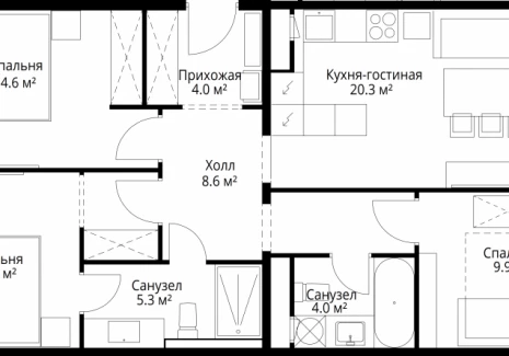 3-комнатная квартира - квартал Центральный, 7 / ЖК У реки. Эко Видное 2.0 - фото 1