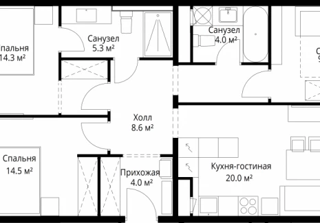 3-комнатная квартира - квартал Центральный, 7 / ЖК У реки. Эко Видное 2.0 - фото 1