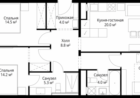 3-комнатная квартира - квартал Центральный, 7 / ЖК У реки. Эко Видное 2.0 - фото 1
