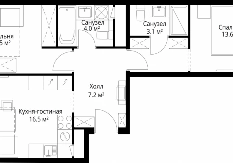 2-комнатная квартира - квартал Центральный, 7 / ЖК У реки. Эко Видное 2.0 - фото 1