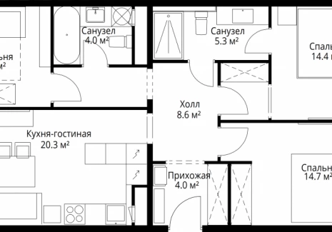 3-комнатная квартира - квартал Центральный, 9 / ЖК У реки. Эко Видное 2.0 - фото 1