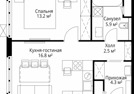 1-комнатная квартира - квартал Центральный, 9 / ЖК У реки. Эко Видное 2.0 - фото 1