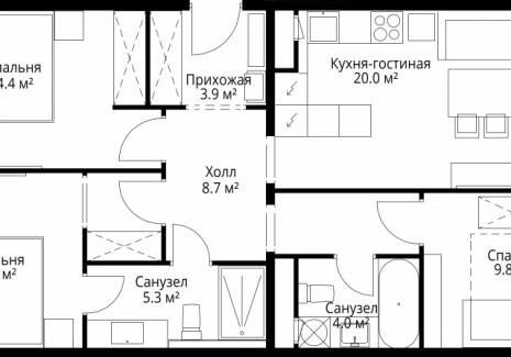 3-комнатная квартира - квартал Центральный, 9 / ЖК У реки. Эко Видное 2.0 - фото 1