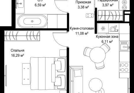 1-комнатная квартира - Деревня Ликино / ЖК Мыс - фото 1
