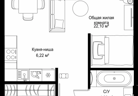 1-комнатная квартира - Деревня Ликино / ЖК Мыс - фото 1