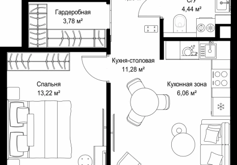 1-комнатная квартира - Деревня Ликино / ЖК Мыс - фото 1