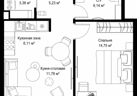 1-комнатная квартира - Деревня Ликино / ЖК Мыс - фото 1