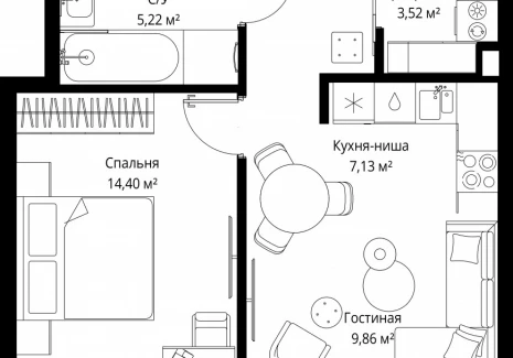 1-комнатная квартира - Деревня Ликино / ЖК Мыс - фото 1
