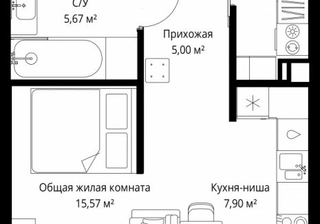1-комнатная квартира - Деревня Ликино / ЖК Мыс - фото 1