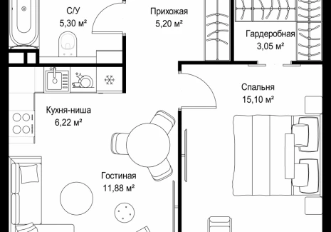 1-комнатная квартира - Деревня Ликино / ЖК Мыс - фото 1
