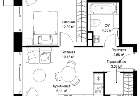 1-комнатная квартира - Деревня Ликино / ЖК Мыс - фото 1