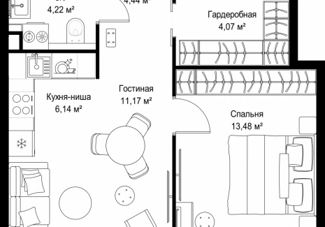 1-комнатная квартира - Деревня Ликино / ЖК Мыс - фото 1