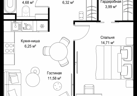 1-комнатная квартира - Деревня Ликино / ЖК Мыс - фото 1