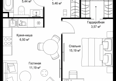 1-комнатная квартира - Деревня Ликино / ЖК Мыс - фото 1