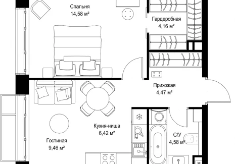 1-комнатная квартира - Деревня Ликино / ЖК Мыс - фото 1