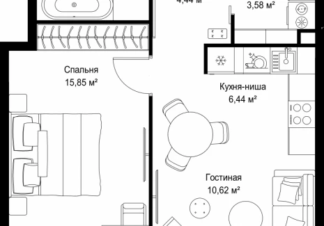 1-комнатная квартира - Деревня Ликино / ЖК Мыс - фото 1