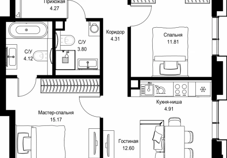 2-комнатная квартира - пр-т Мира, 186А / ЖК Мира - фото 1