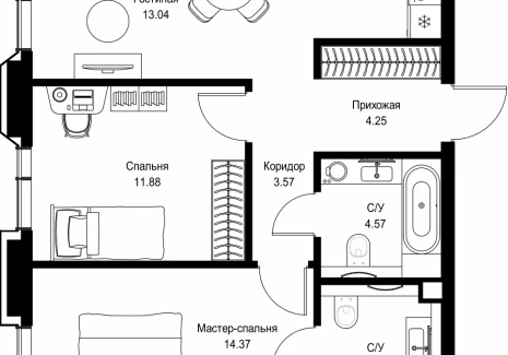 2-комнатная квартира - пр-т Мира, 186А / ЖК Мира - фото 1