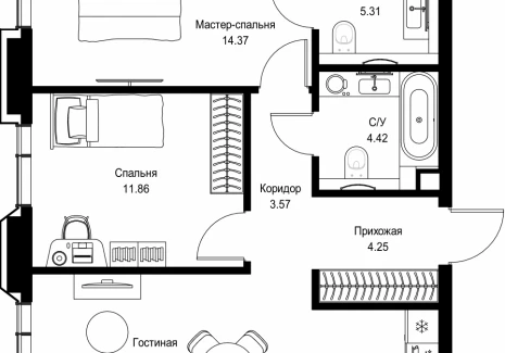 2-комнатная квартира - пр-т Мира, 186А / ЖК Мира - фото 1