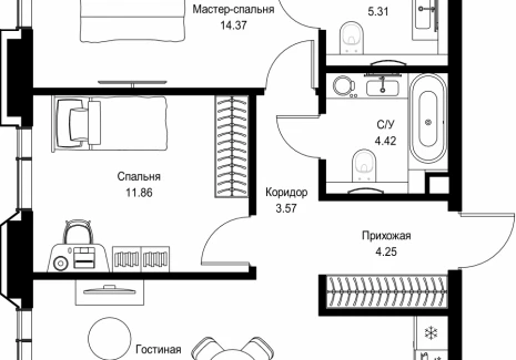 2-комнатная квартира - пр-т Мира, 186А / ЖК Мира - фото 1