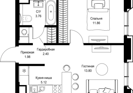 1-комнатная квартира - пр-т Мира, 186А / ЖК Мира - фото 1