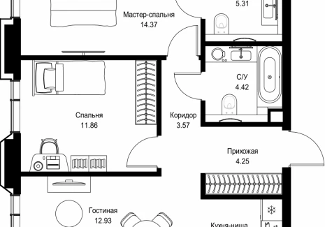2-комнатная квартира - пр-т Мира, 186А / ЖК Мира - фото 1