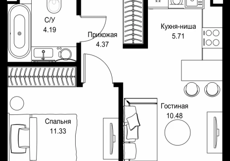1-комнатная квартира - пр-т Мира, 186А / ЖК Мира - фото 1